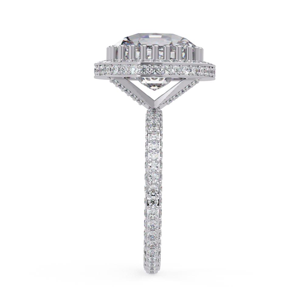 The Kallie Elongated Cushion Halo With 3 side Micropave Shank Engagement Ring