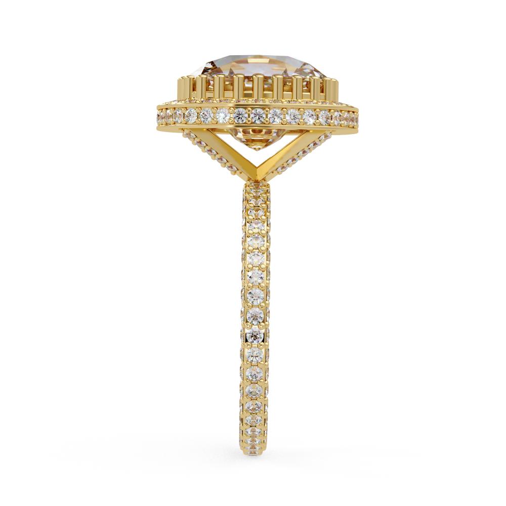 The Kallie Elongated Cushion Halo With 3 side Micropave Shank Engagement Ring