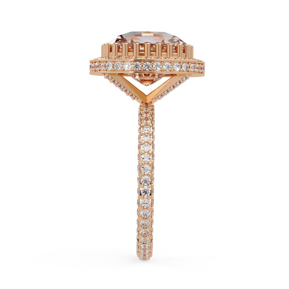The Kallie Elongated Cushion Halo With 3 side Micropave Shank Engagement Ring