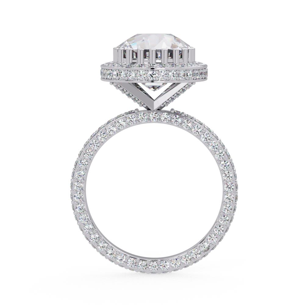 The Kallie Elongated Cushion Halo With 3 side Micropave Shank Engagement Ring