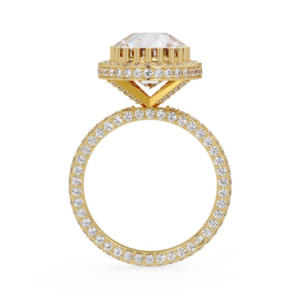 The Kallie Elongated Cushion Halo With 3 side Micropave Shank Engagement Ring