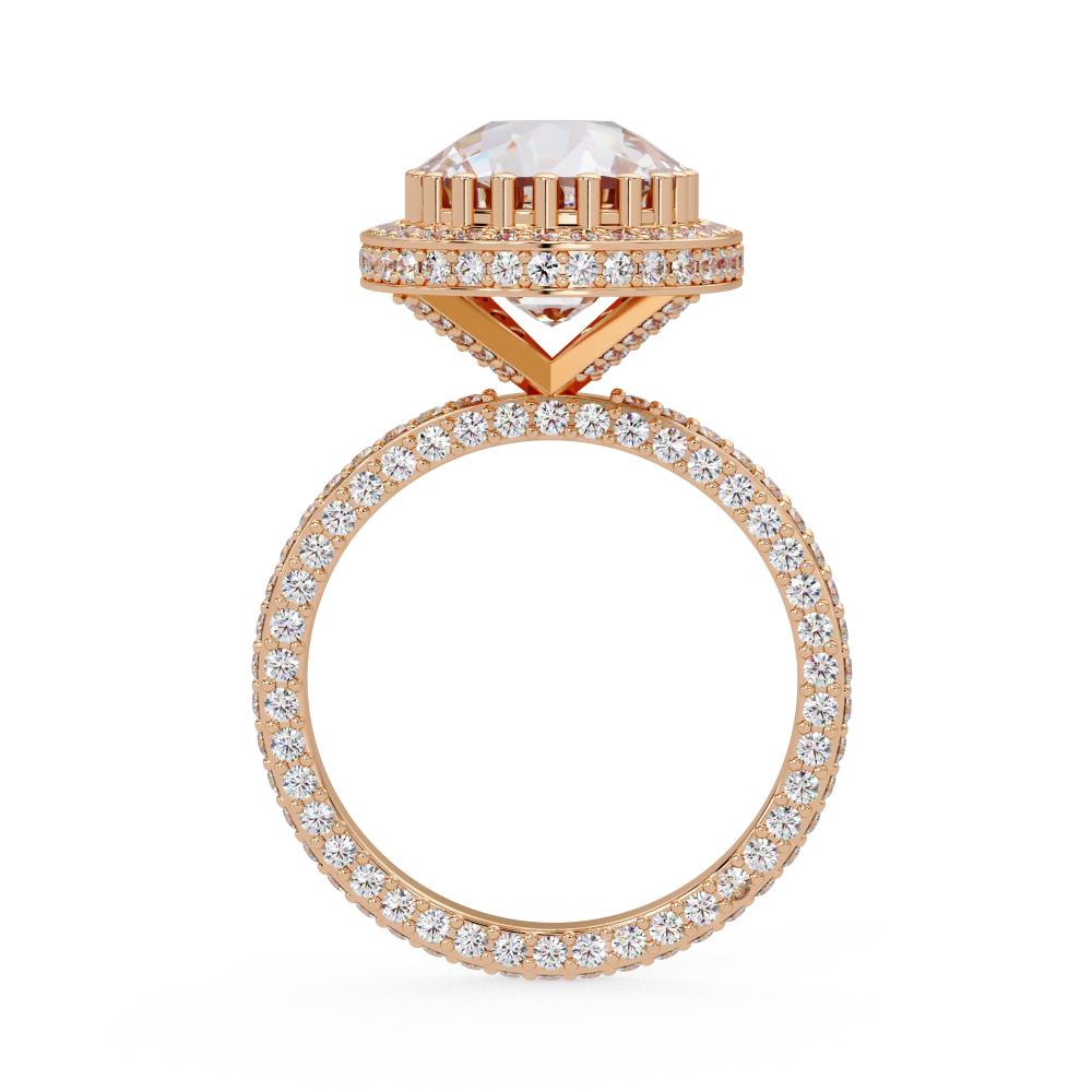 The Kallie Elongated Cushion Halo With 3 side Micropave Shank Engagement Ring