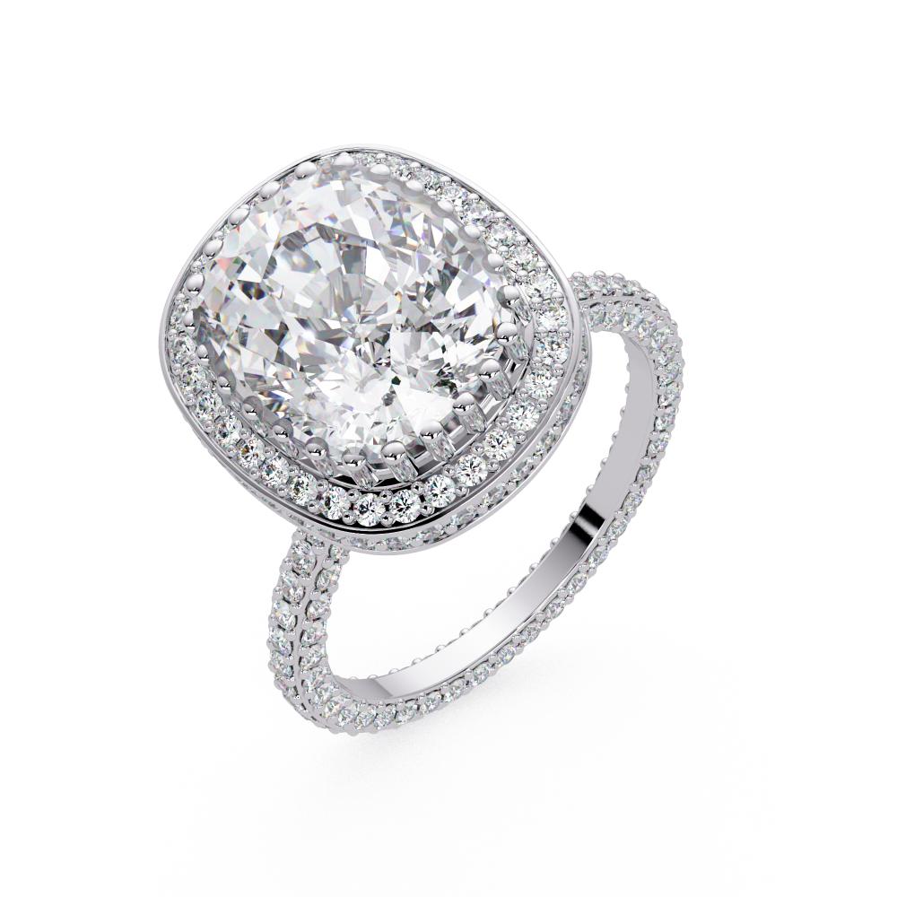 The Kallie Elongated Cushion Halo With 3 side Micropave Shank Engagement Ring