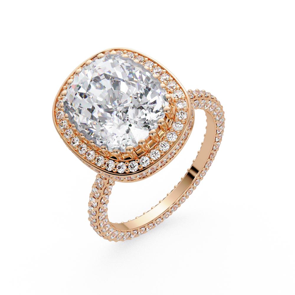 The Kallie Elongated Cushion Halo With 3 side Micropave Shank Engagement Ring