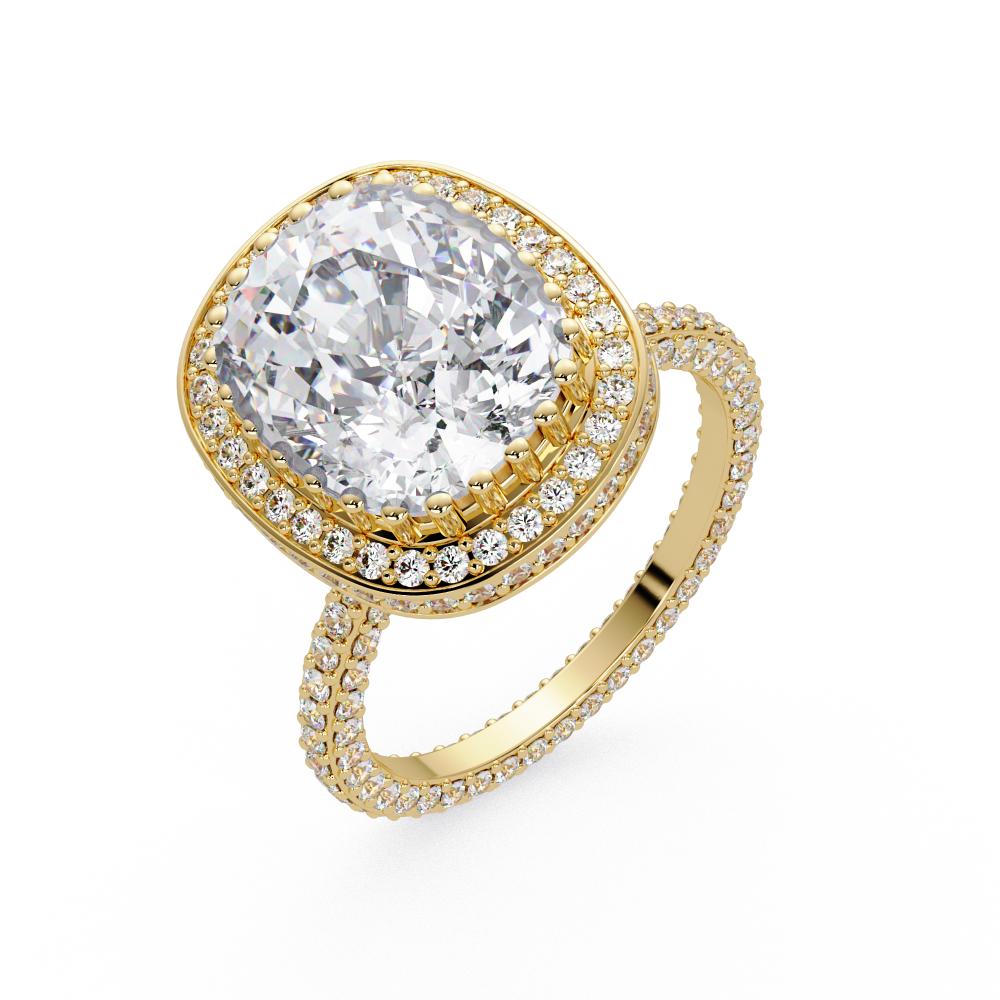 The Kallie Elongated Cushion Halo With 3 side Micropave Shank Engagement Ring