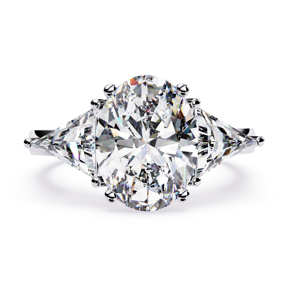 The Stella Oval With Triangle Three Stone Engagement Ring