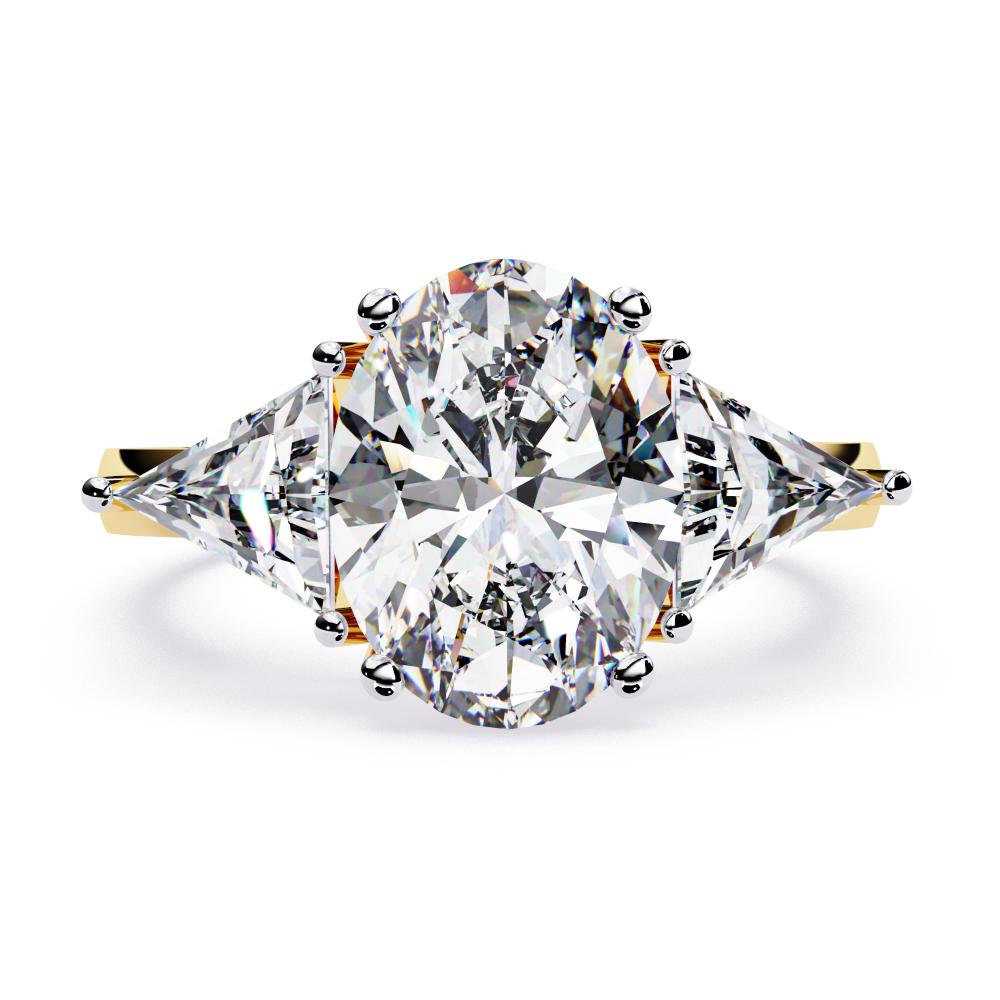 The Stella Oval With Triangle Three Stone Engagement Ring