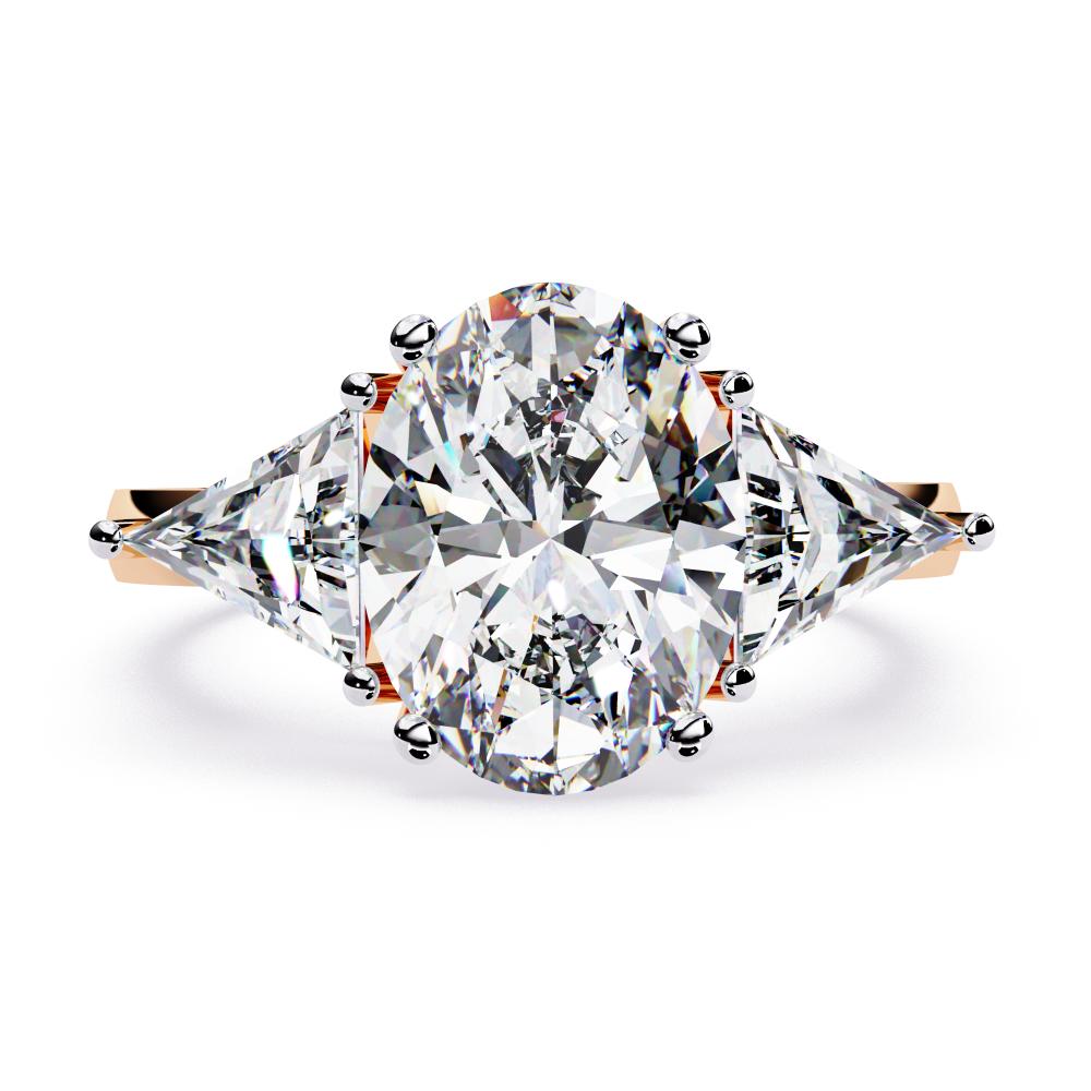 The Stella Oval With Triangle Three Stone Engagement Ring