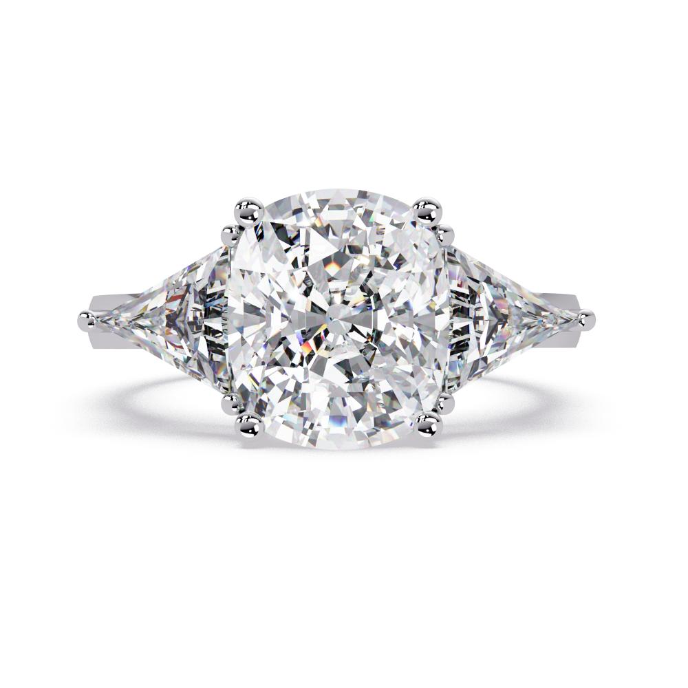 The Stella Elongated Cushion With Triangle Three Stone Engagement Ring
