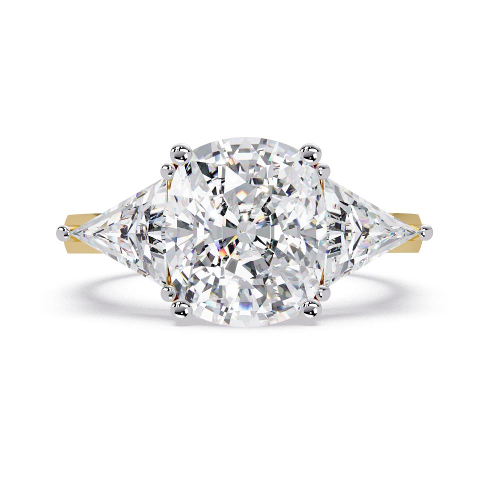 The Stella Elongated Cushion With Triangle Three Stone Engagement Ring
