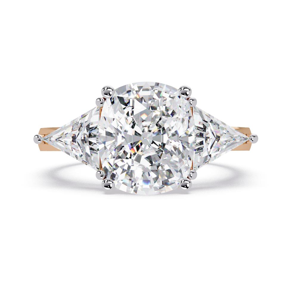 The Stella Elongated Cushion With Triangle Three Stone Engagement Ring
