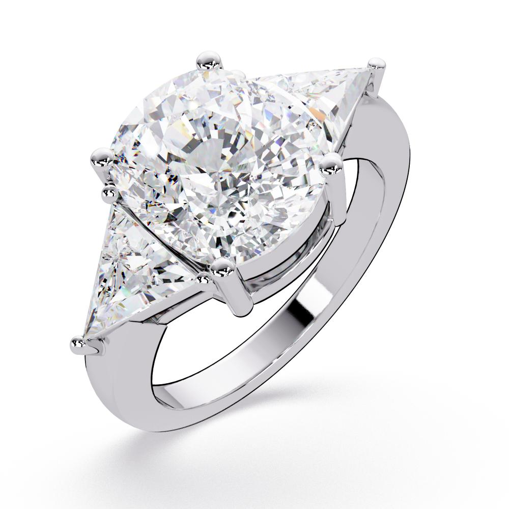 The Stella Elongated Cushion With Triangle Three Stone Engagement Ring