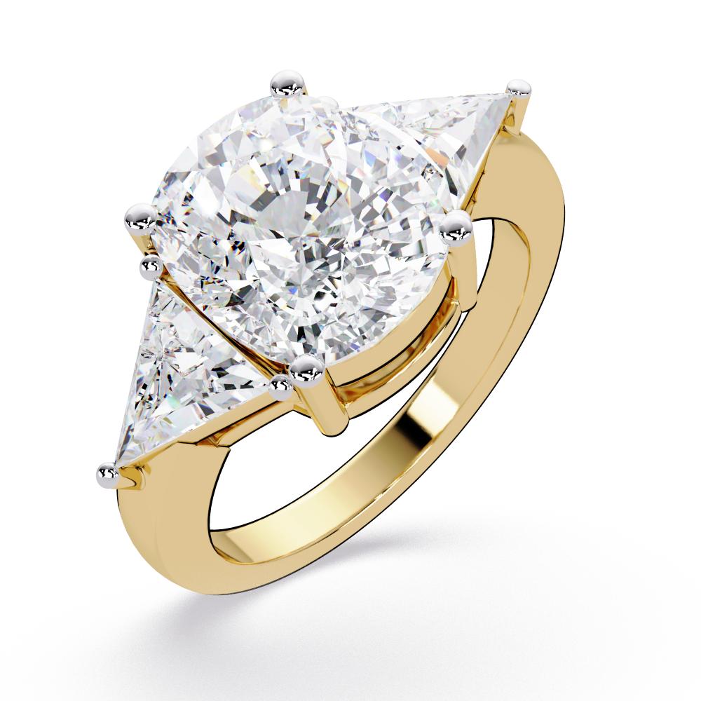 The Stella Elongated Cushion With Triangle Three Stone Engagement Ring