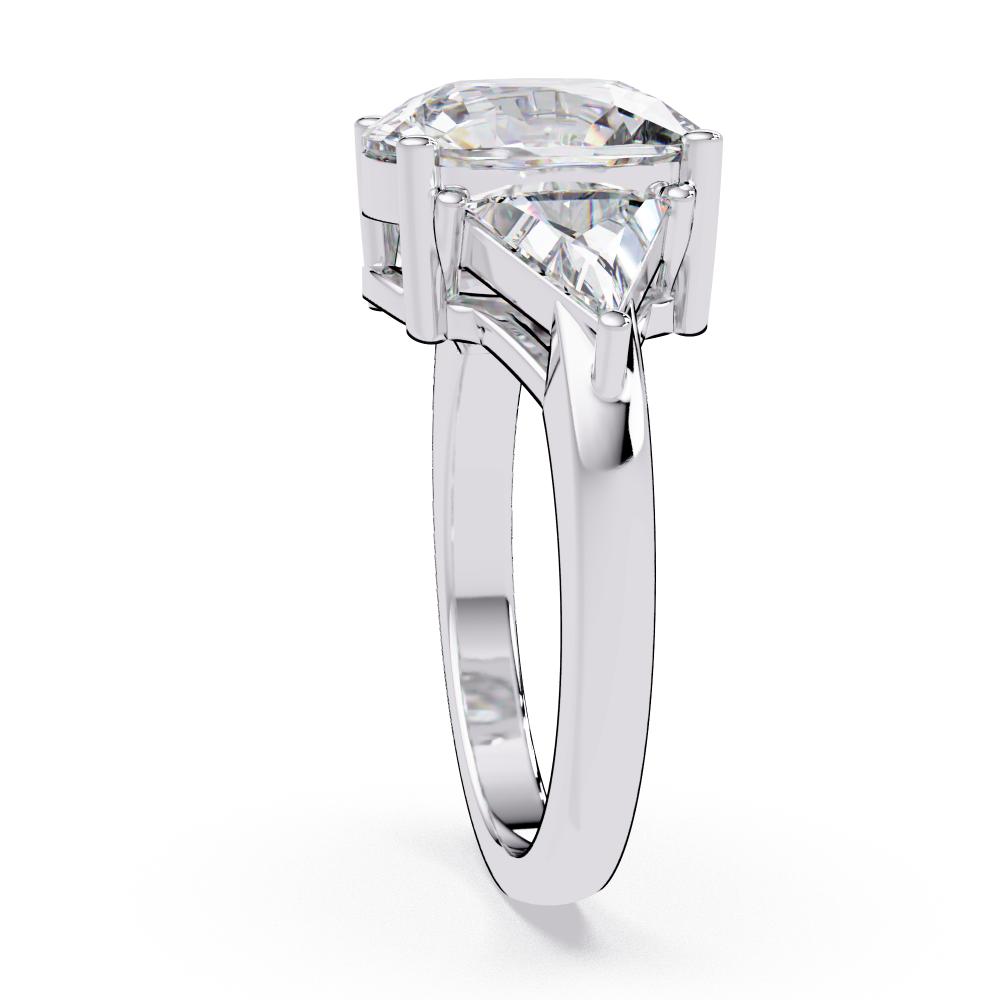 The Stella Elongated Cushion With Triangle Three Stone Engagement Ring
