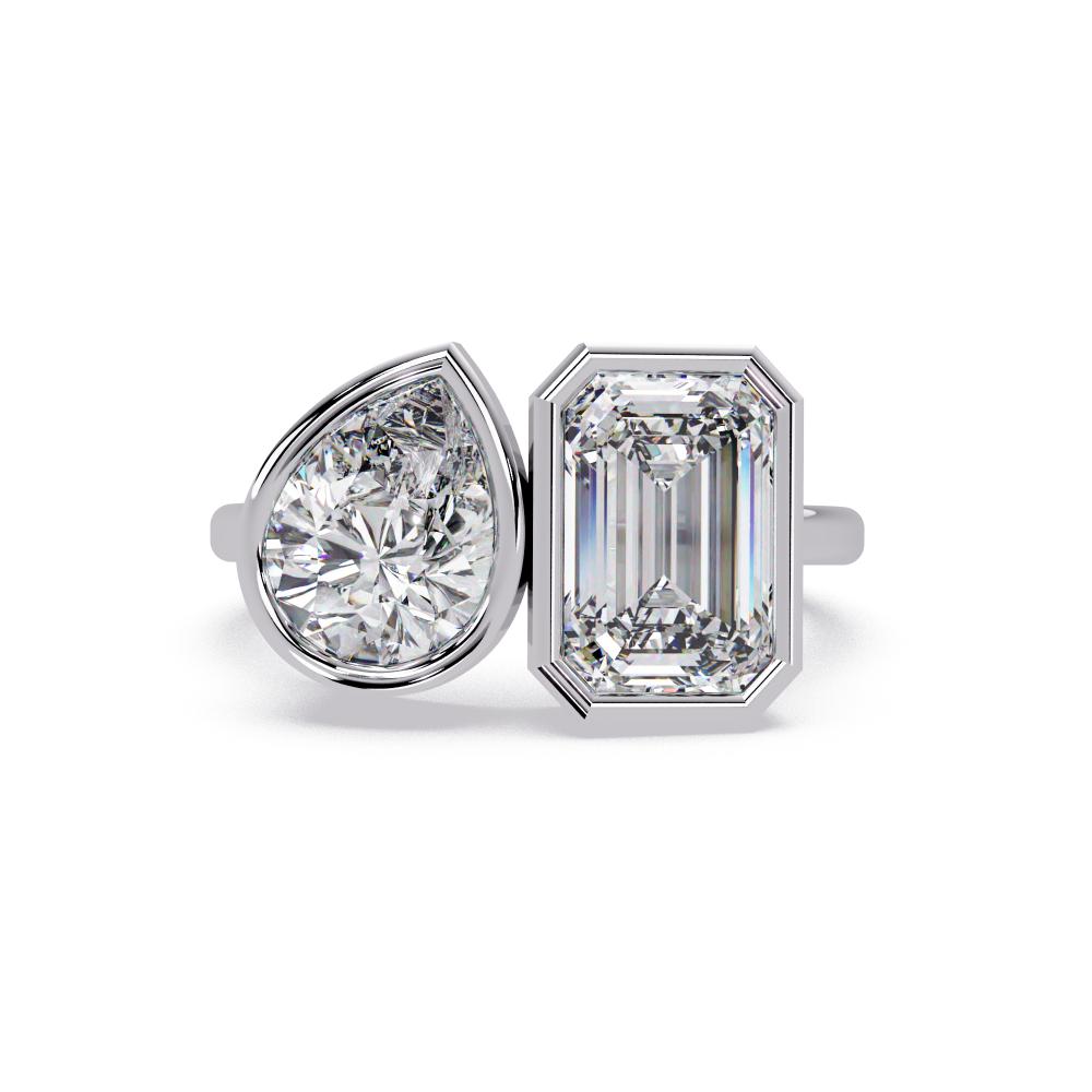 The Delilah Emerald & Pear Bezel Set Toi et Moi Engagement Ring