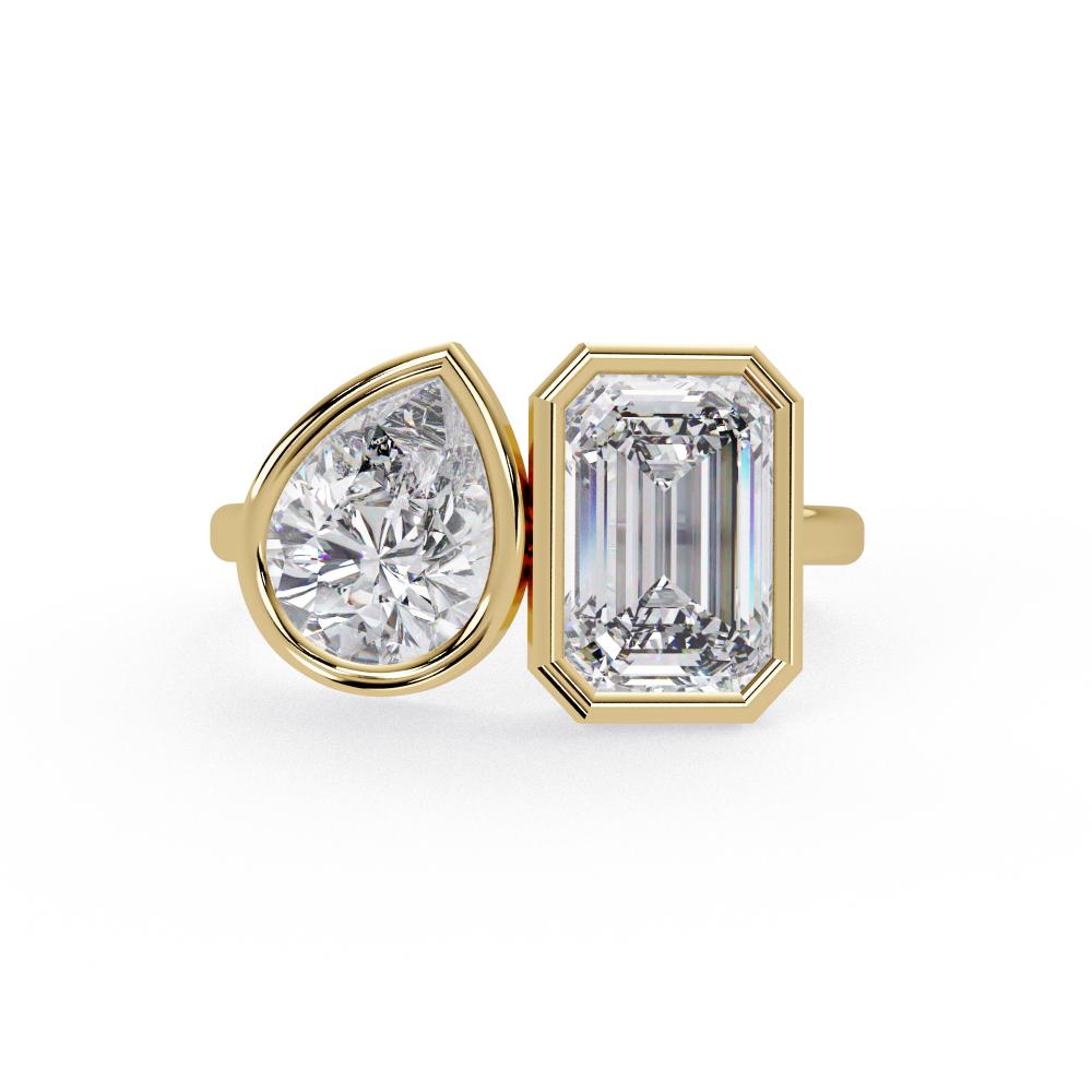The Delilah Emerald & Pear Bezel Set Toi et Moi Engagement Ring