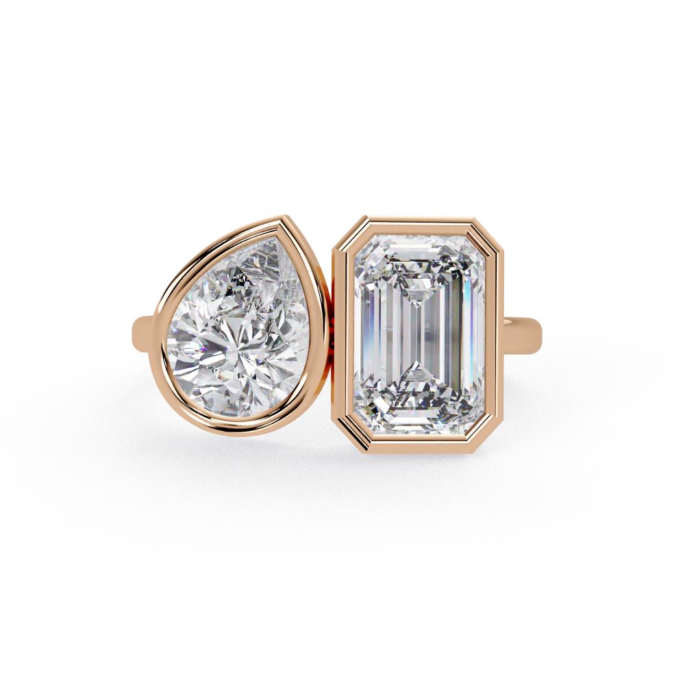 The Delilah Emerald & Pear Bezel Set Toi et Moi Engagement Ring