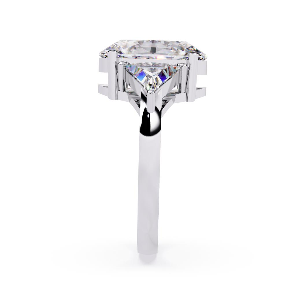 The Stella Elongated Cushion With Triangle Three Stone Engagement Ring