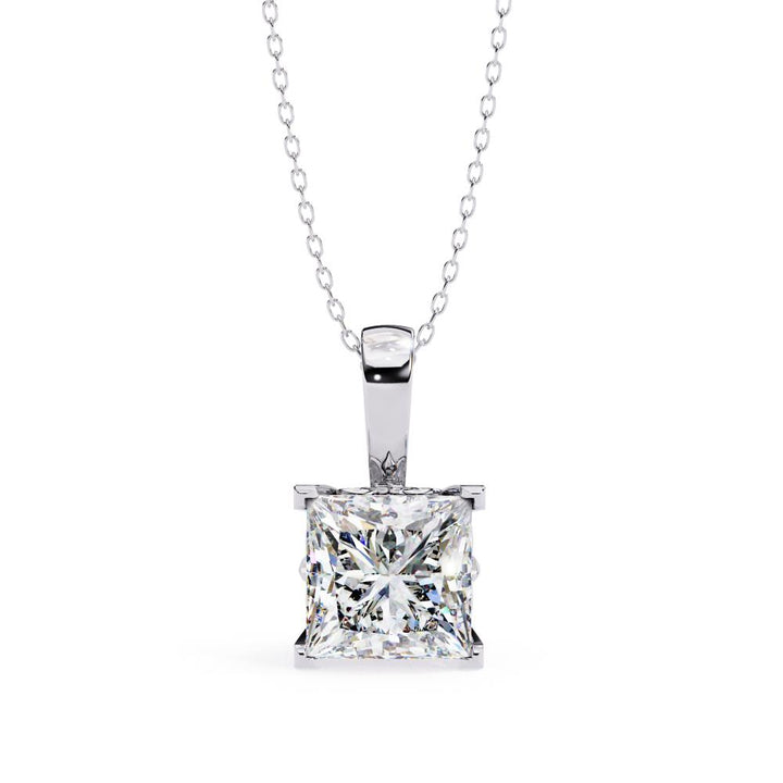 The Zoe princess solitaire embody prong pendant with chain