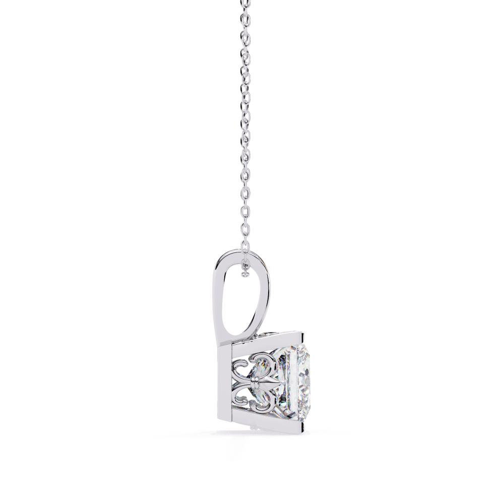 The Zoe princess solitaire embody prong pendant with chain