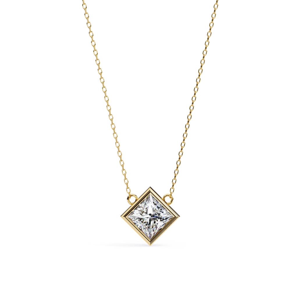 The Olivia Princess Bezel Set Solitaire Pendant With Chain