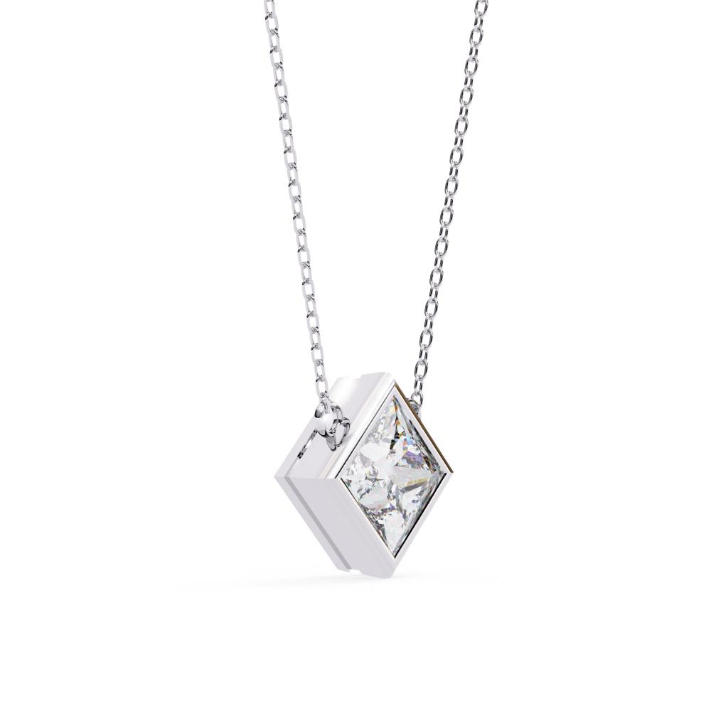 The Olivia Princess Bezel Set Solitaire Pendant With Chain