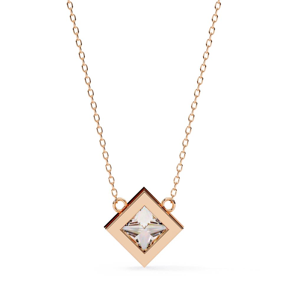 The Olivia Princess Bezel Set Solitaire Pendant With Chain