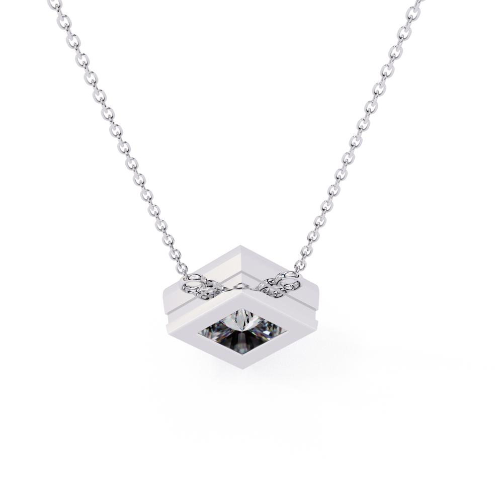 The Olivia Princess Bezel Set Solitaire Pendant With Chain