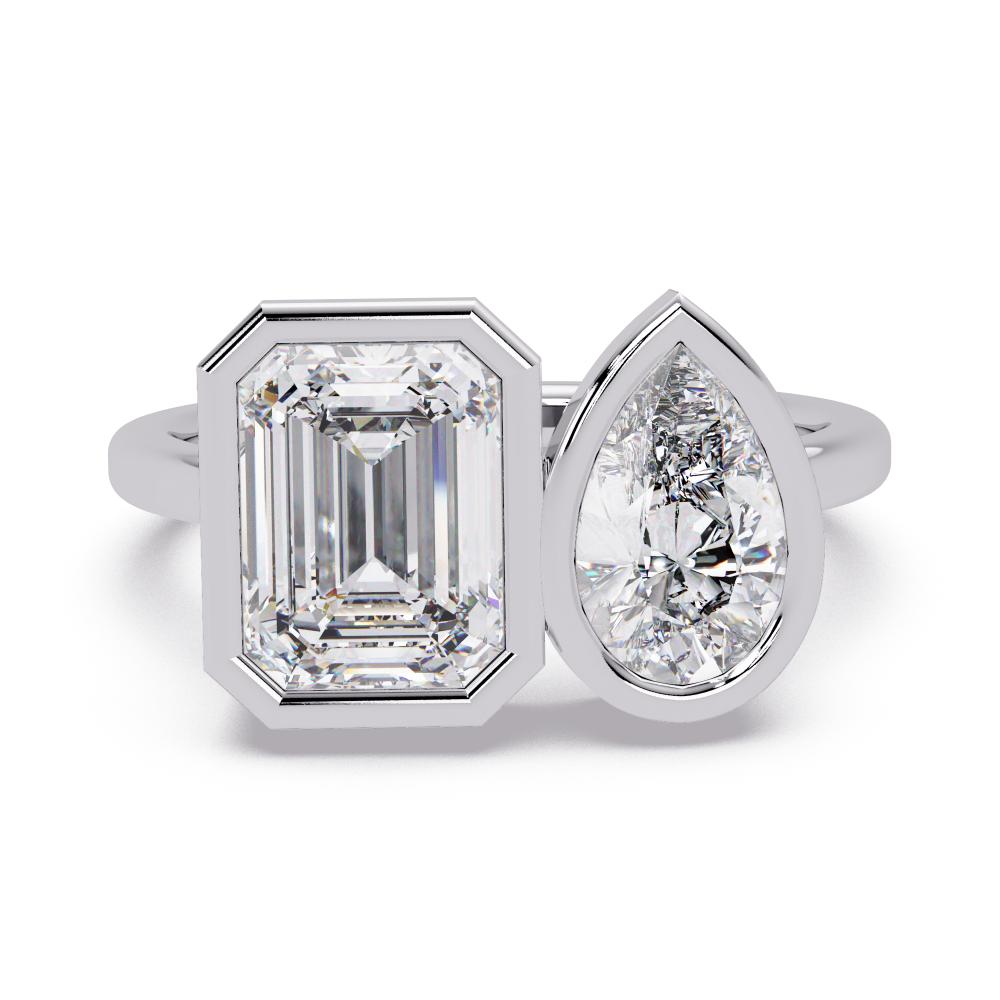 The Sofia Pear & Emerald Bezel Toi Et Moi Engagement ring