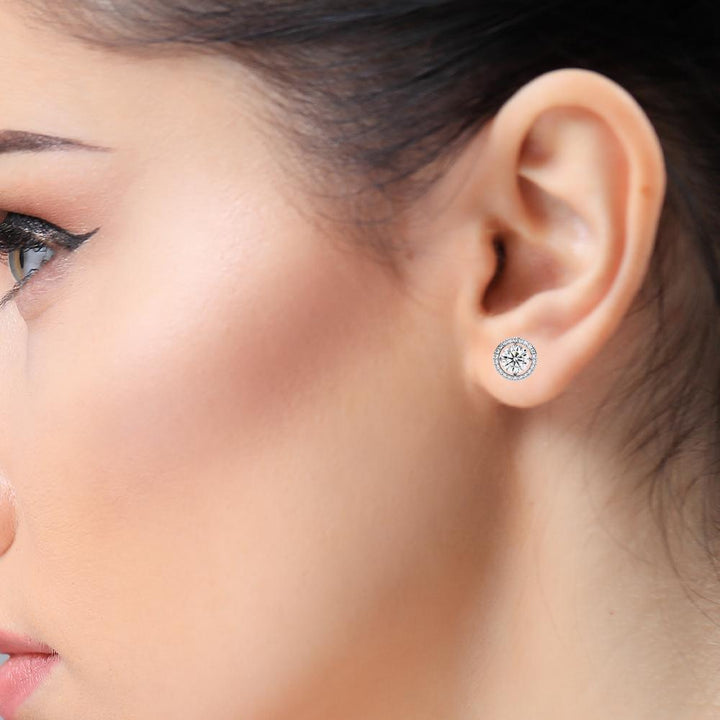 The Elijah Round Halo Style Stud Earrings