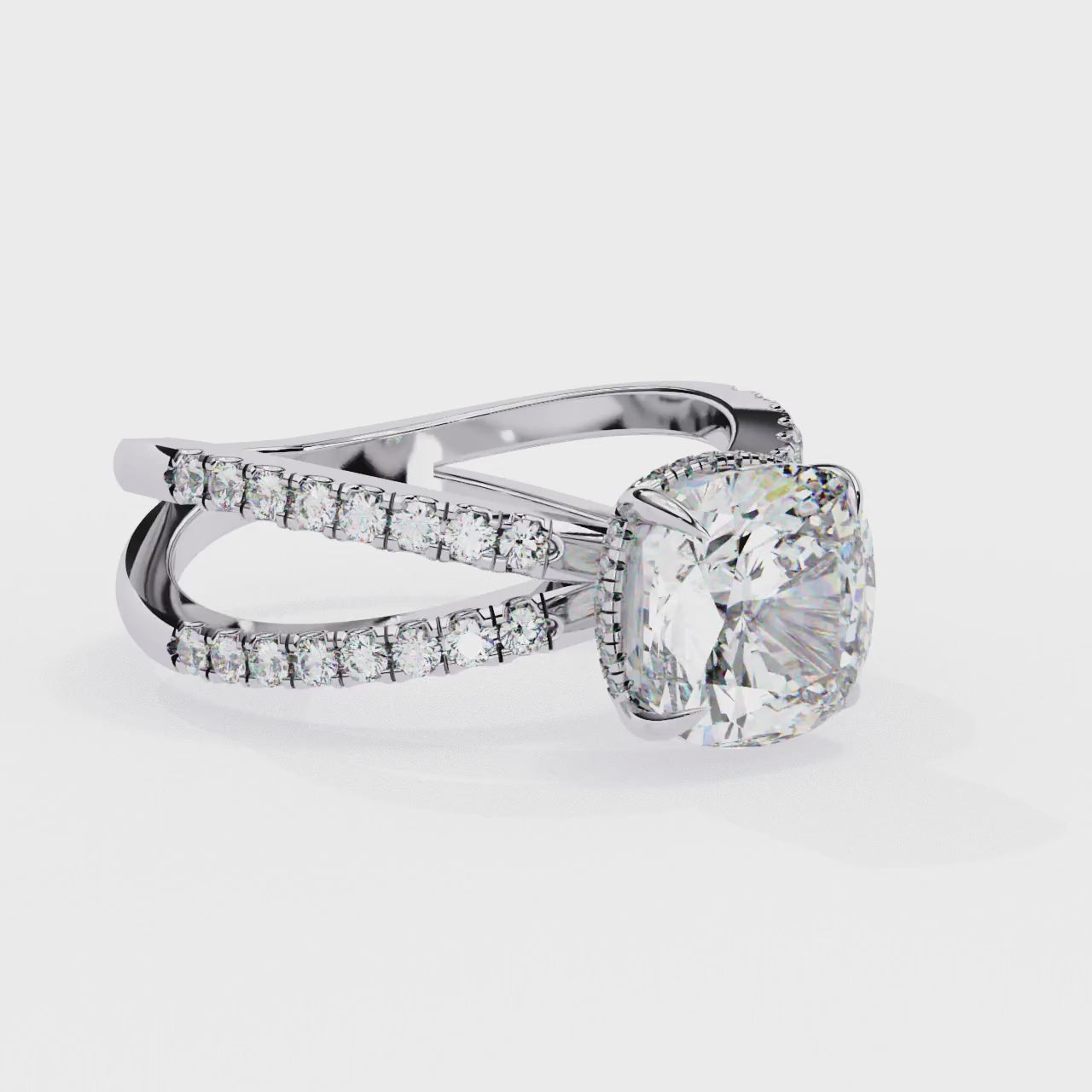The Tory Cushion Hidden Halo with Split Shank Engagement Ring