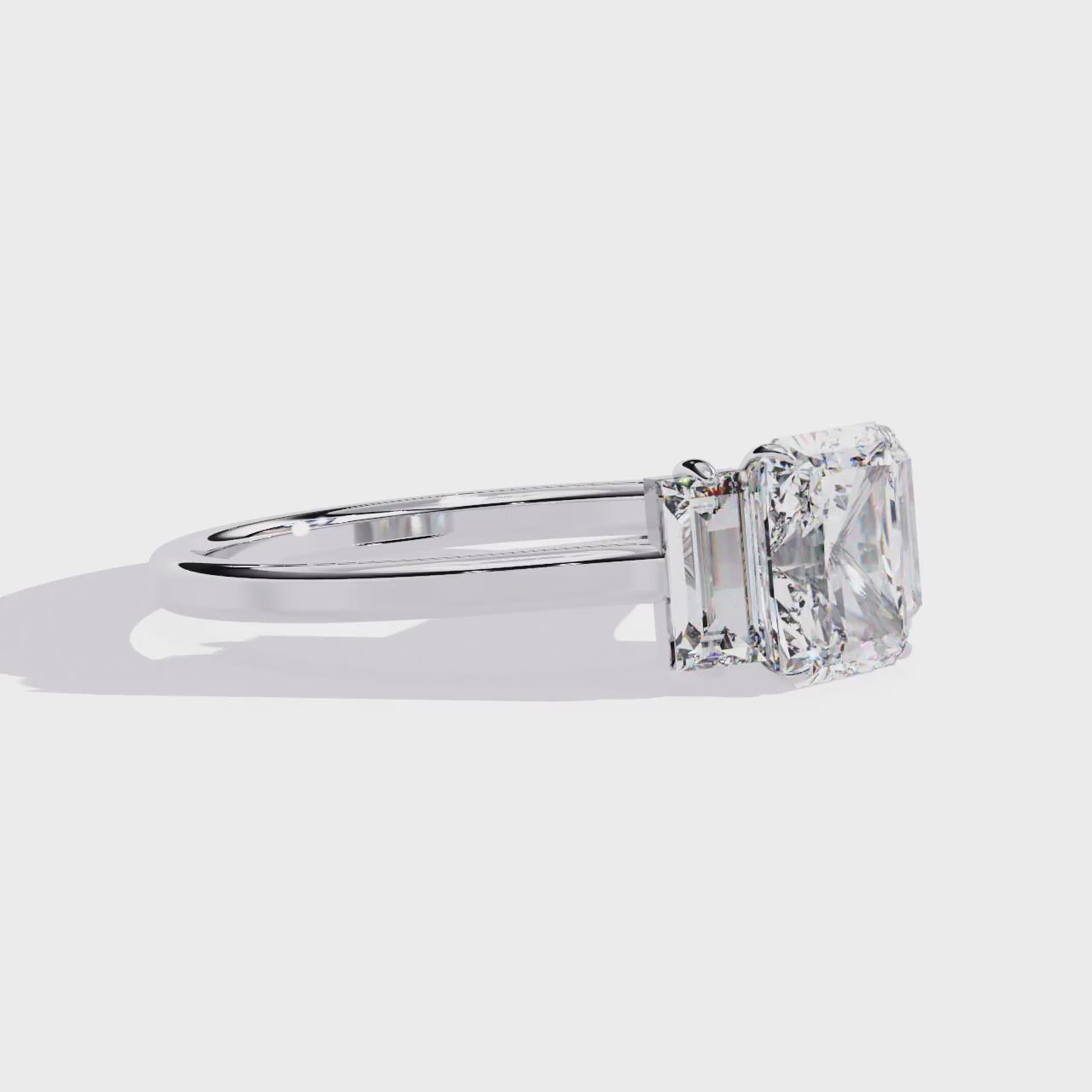 The Aillery Radiant with Baguette Three Stone Engagement Ring