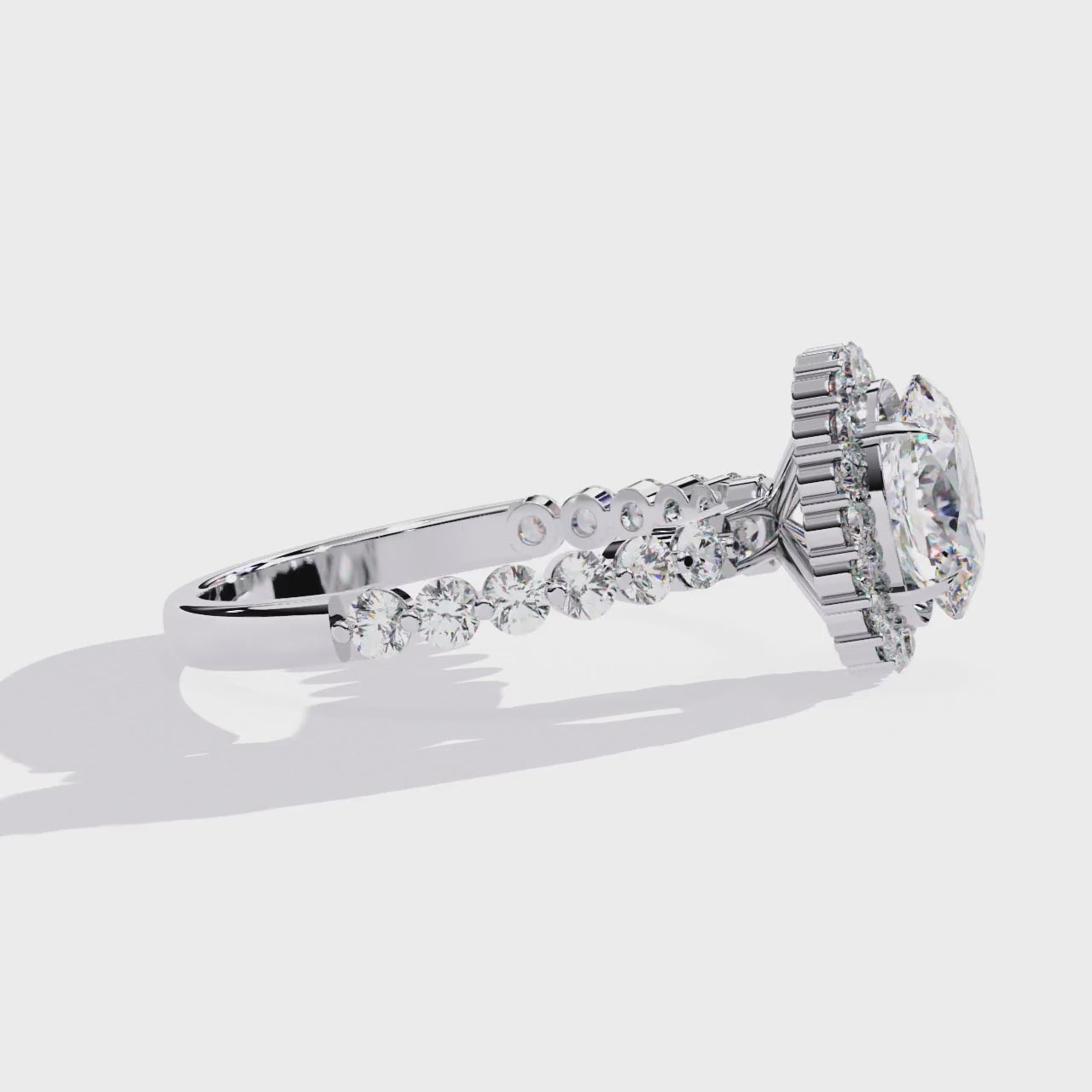The Jeffrey Oval Halo with Shared Prong Engagement Ring