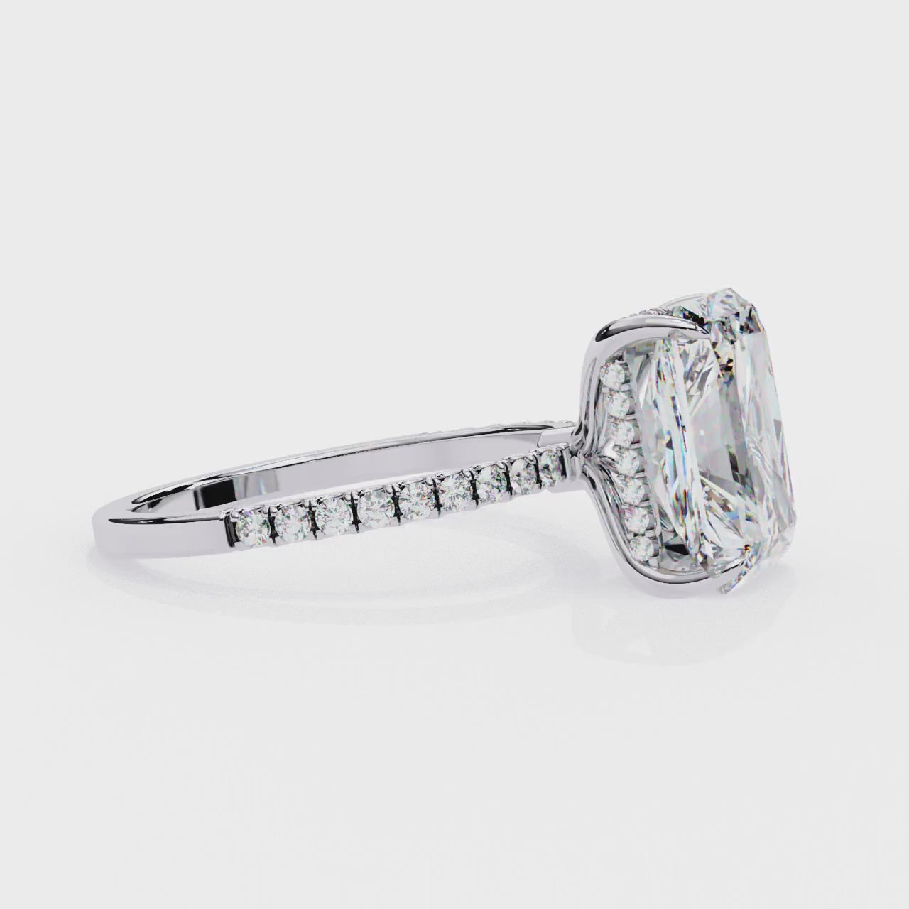 The Louise Radiant Hidden Halo With Pave Band Engagement Ring