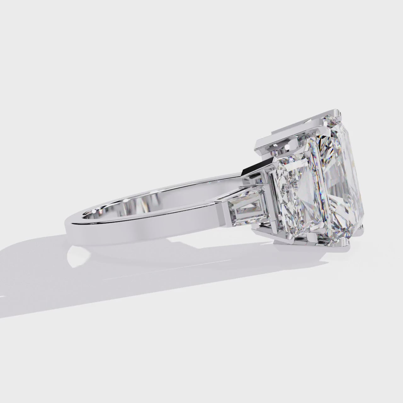 The Wendy Radiant Three Stone with Euro Shank Engagement Ring