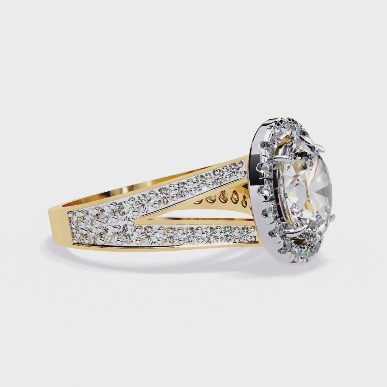 The Hanley Oval Halo with Split Shank Engagement Ring