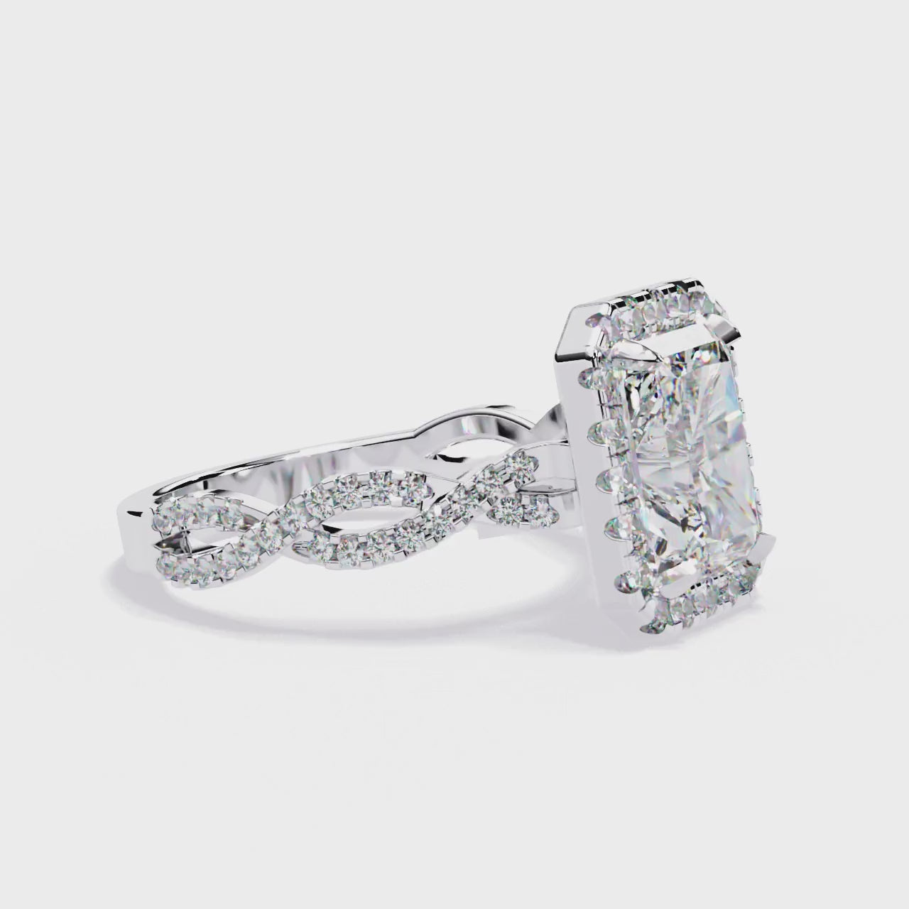 The Courtney Radiant Halo with Twisted Shank Engagement Ring