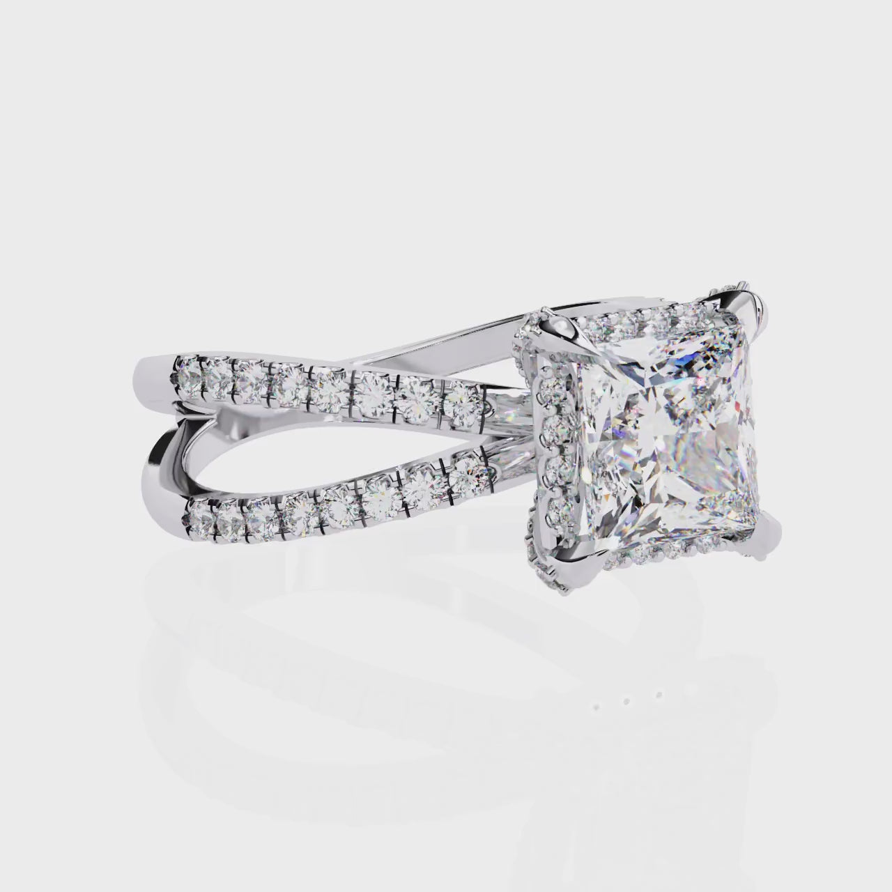 The Jessica Princess Modern Halo with Split Shank Engagement Ring