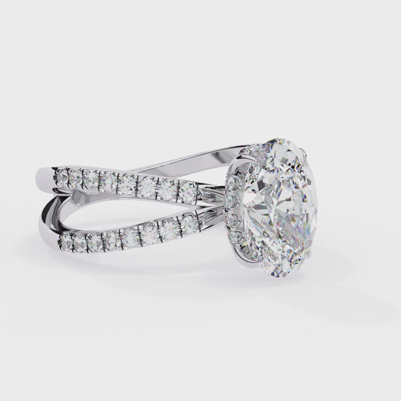 The Tory Oval Hidden Halo With Split Shank Engagement Ring
