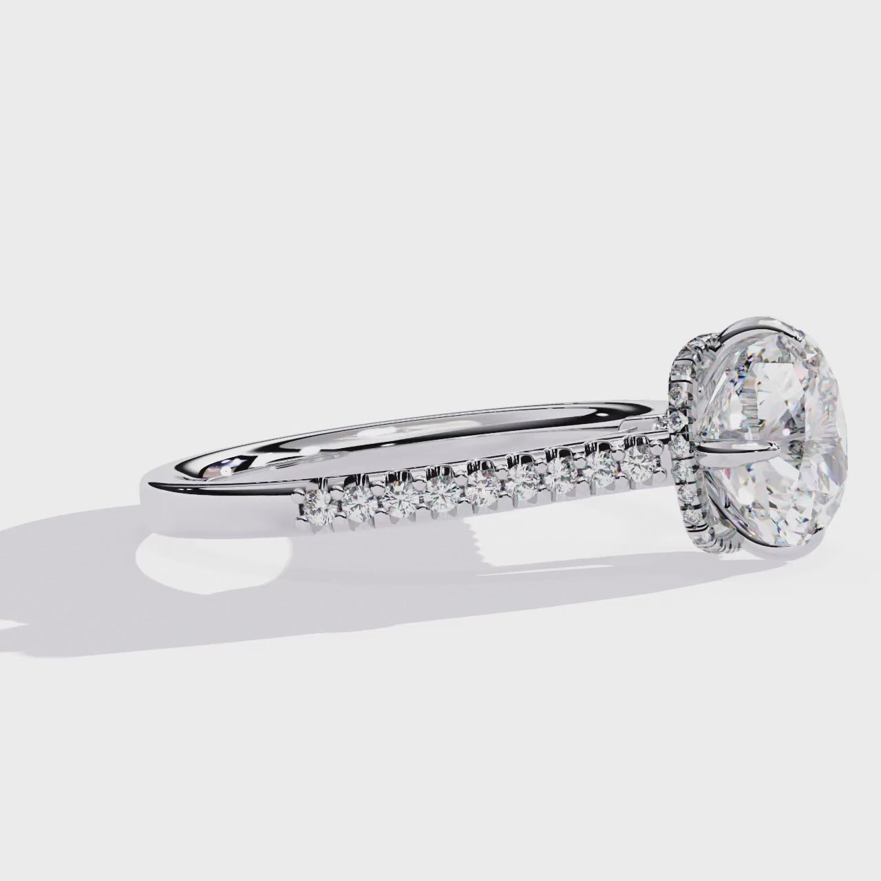 The Martha Cushion Hidden Halo with Cathedral Engagement Ring