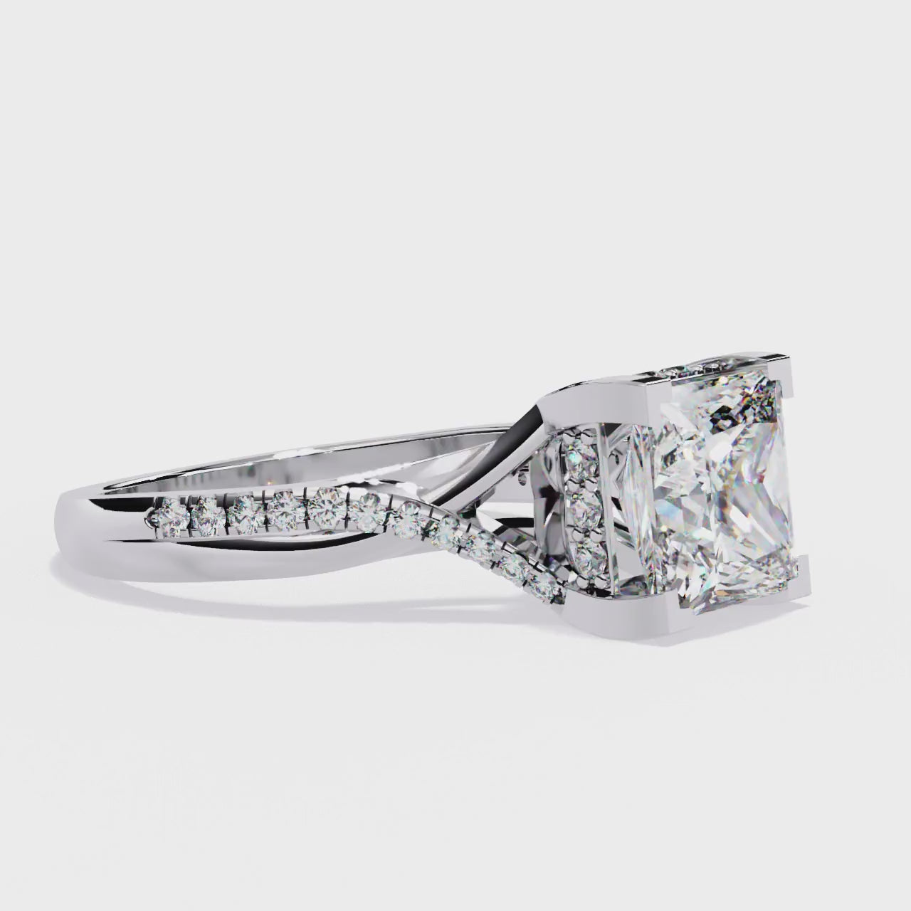 The Eileen Princess Hidden Halo with Twisted band Engagement Ring