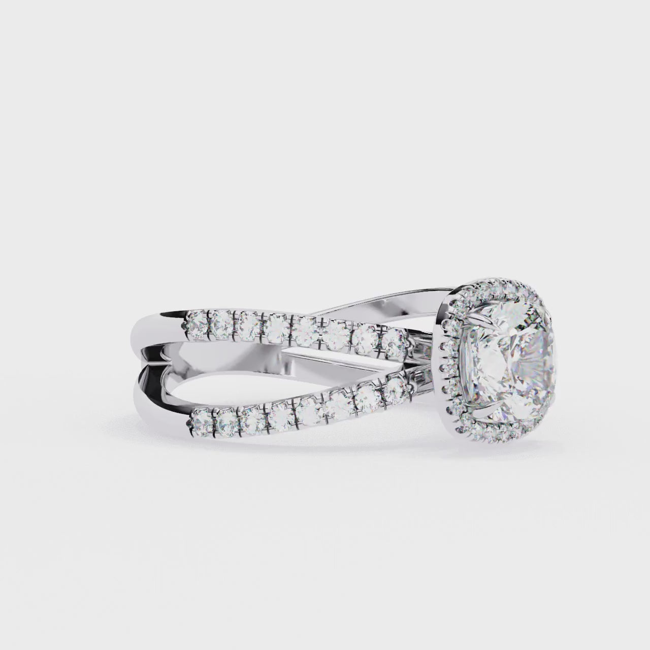 The Jamie Cushion Halo with Split Shank Engagement Ring