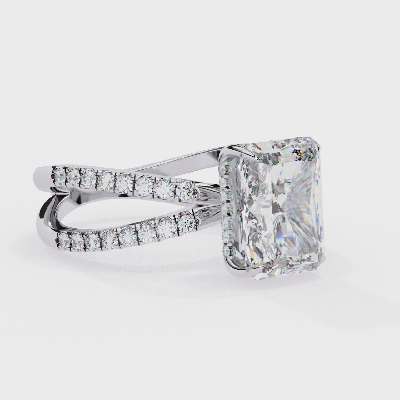 The Tory Radiant Hidden Halo With Split Shank Engagement Ring