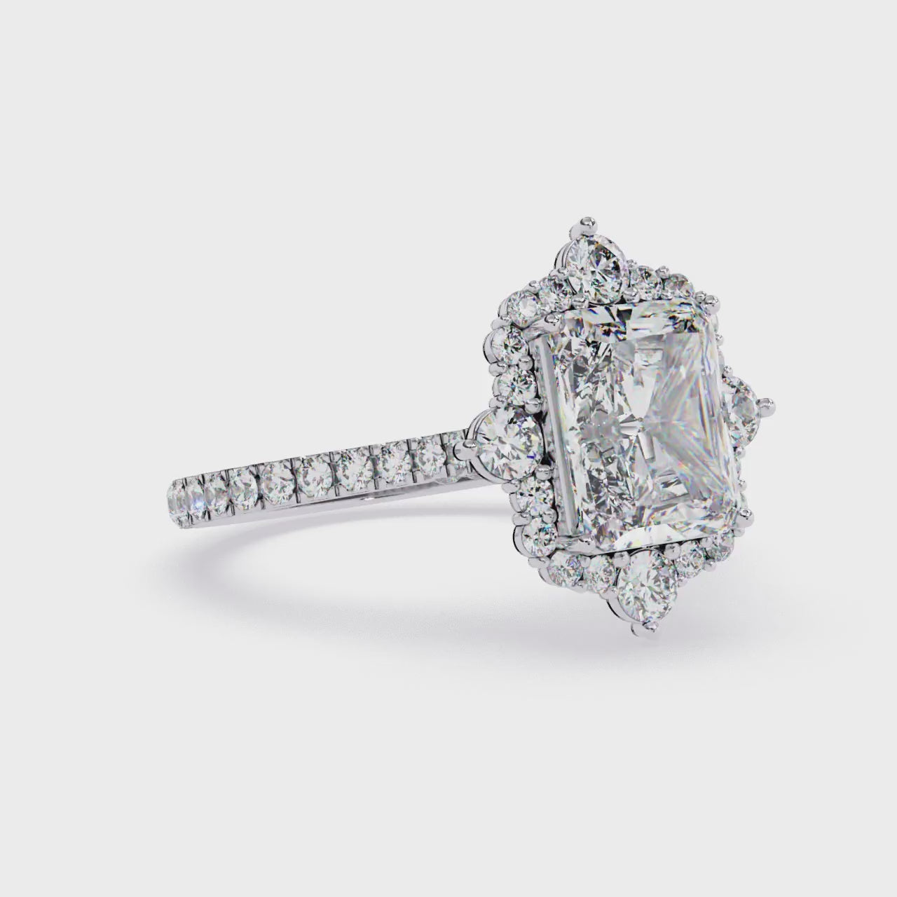 The Livia Radiant Fancy Halo With Pave Band Engagement Ring
