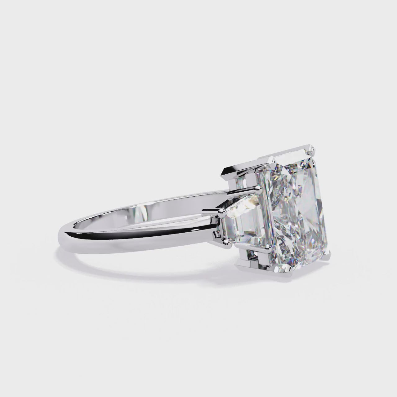 The Adrienne Radiant with Baguette Three Stone Engagement Ring
