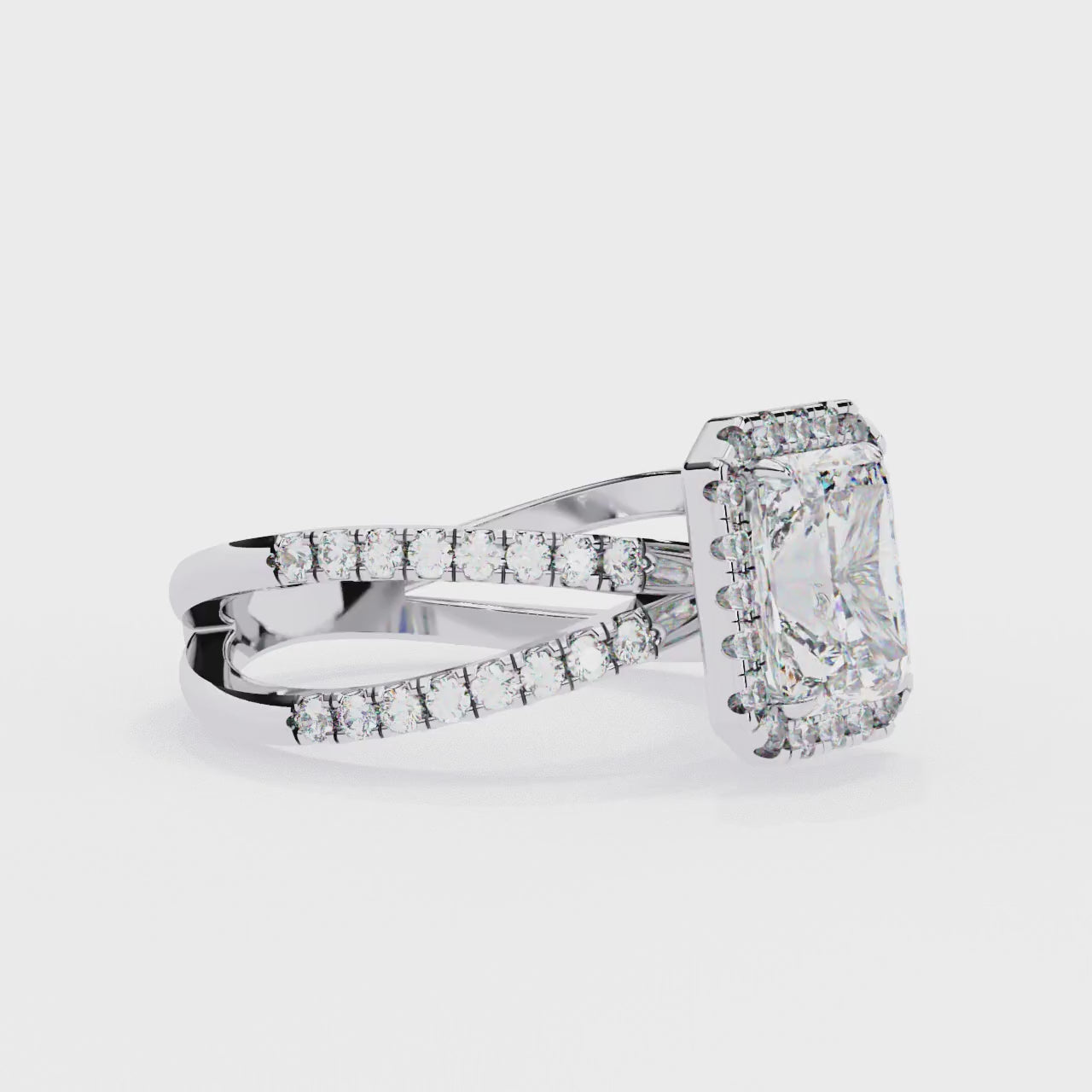 The Jamie Radiant Halo With Split Shank Engagement Ring