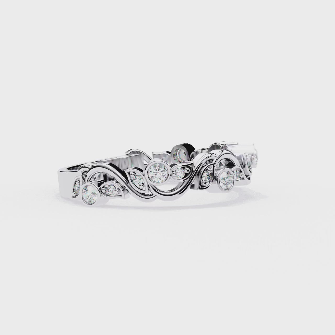 The Leah Floral Bezel Set Half Eternity Wedding Band