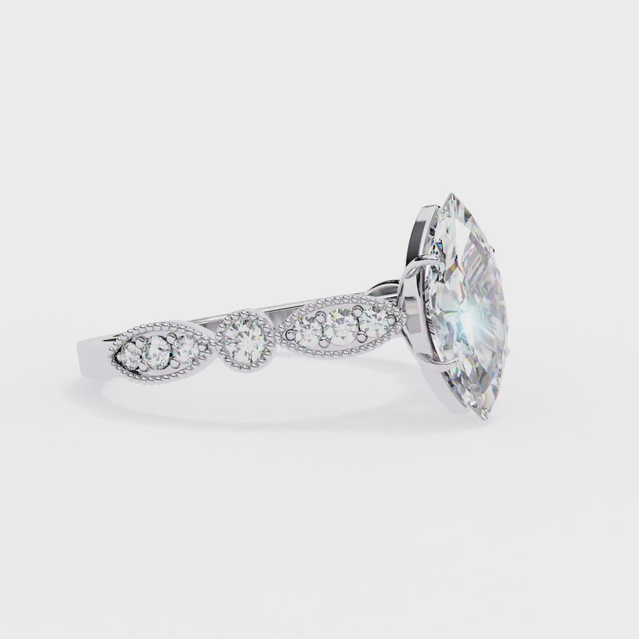 The Elizabeth Marquise Cathedral With Milgrain Band Engagement Ring