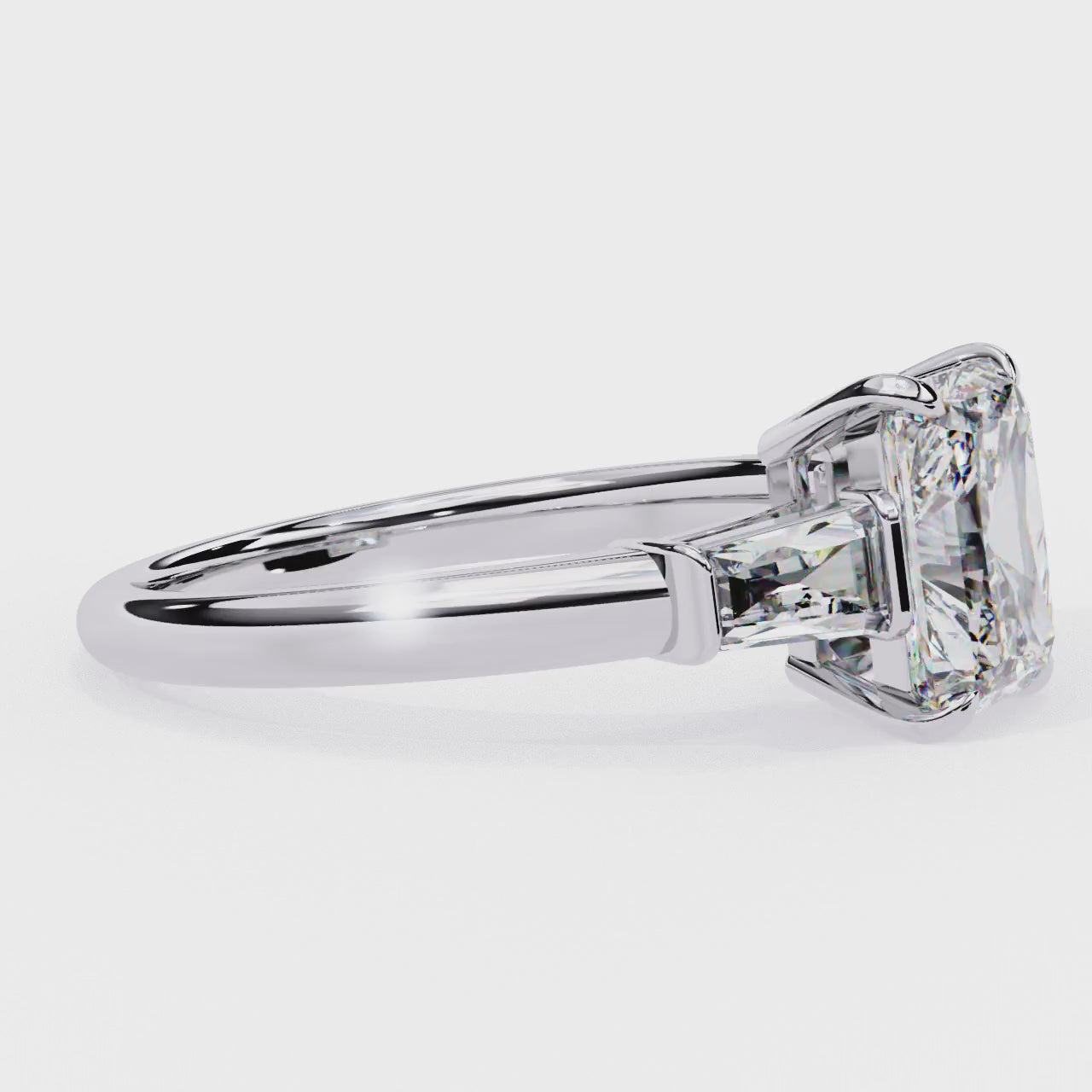 The Amira Radiant with Baguette Three Stone Engagement Ring