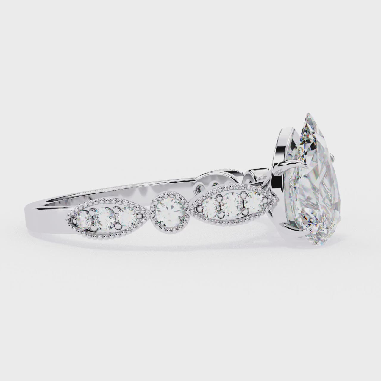 The Elizabeth Pear Cathedral with Milgrain Band Engagement Ring